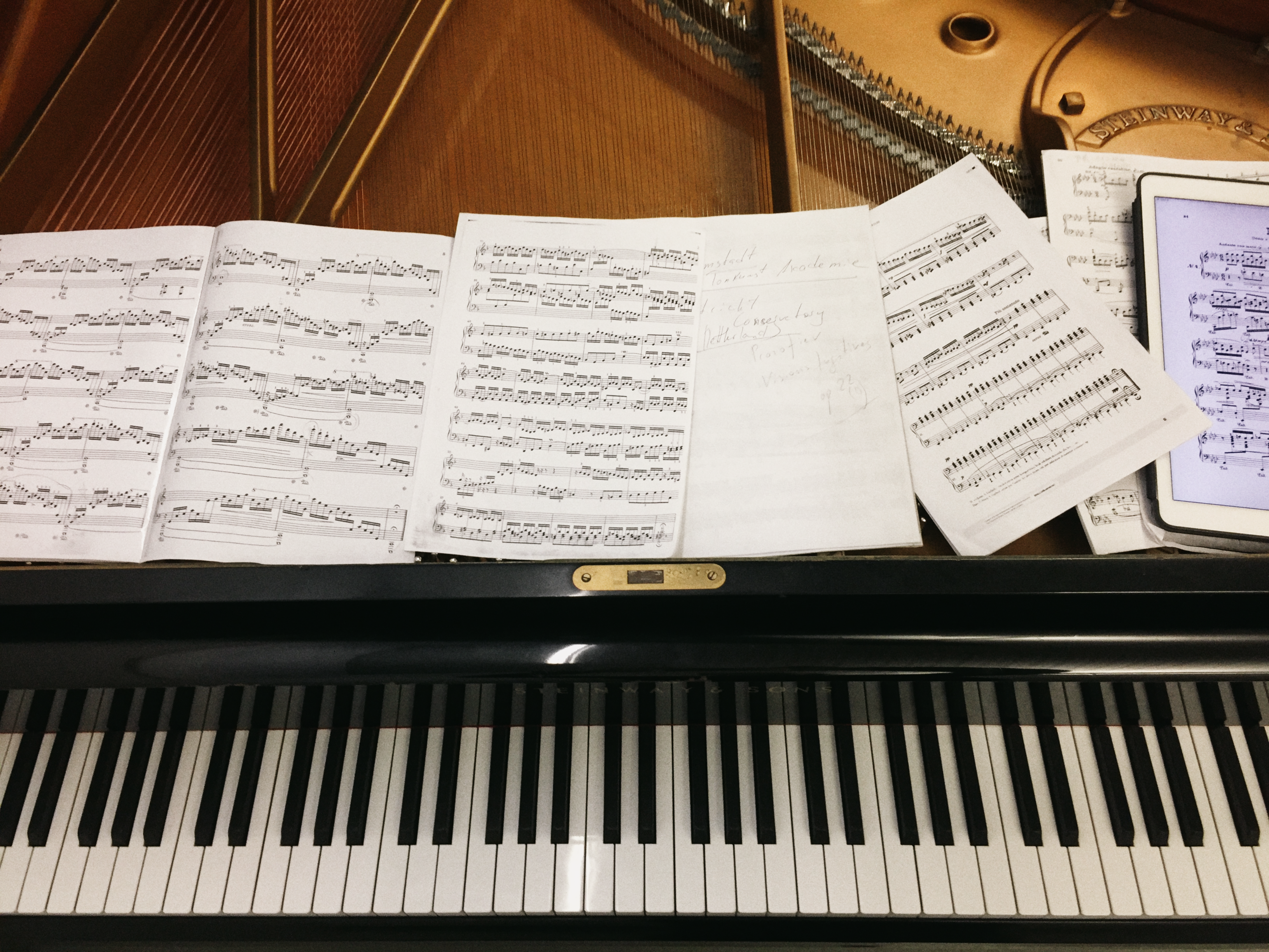 Piano, scores, and project materials